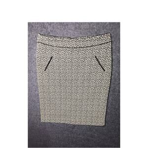 Susan Bristol Knee-length Pencil Skirt, Black/White, Black Leather Piping Detail